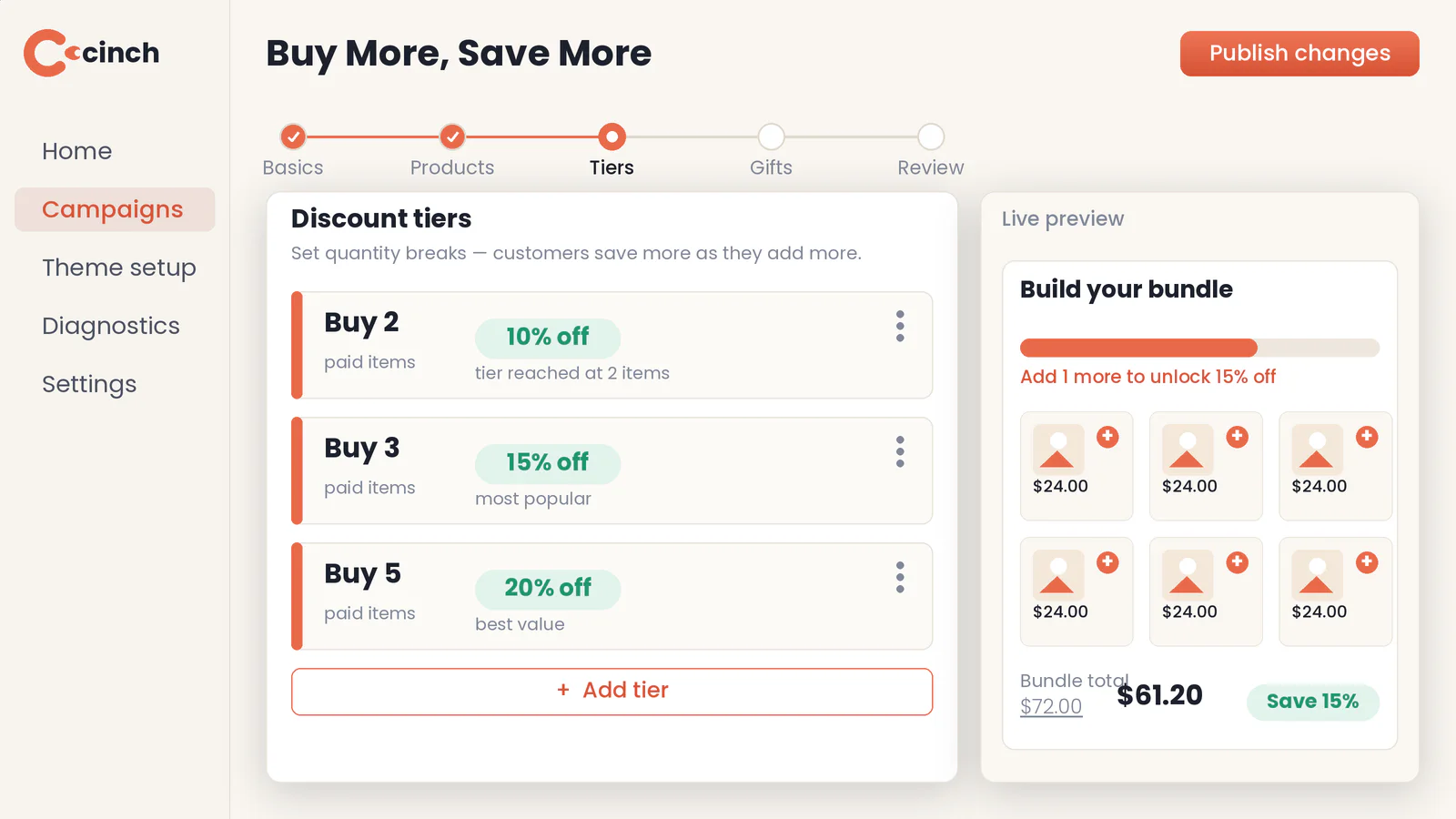 Discount steps and conditions in the Cinch product