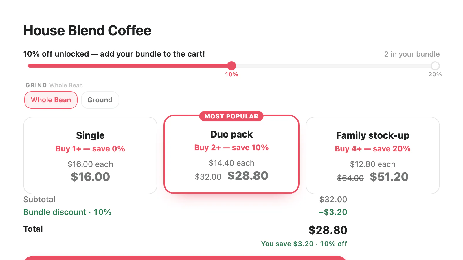 Quantity breaks storefront design preview